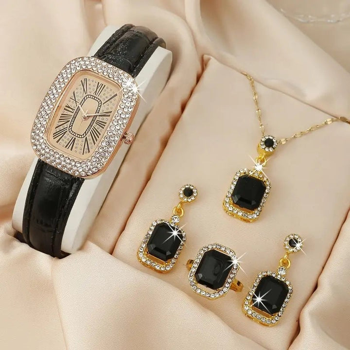 Womens Fashion All-match Diamond Belt Quartz Watch 4-piece Set Image 1