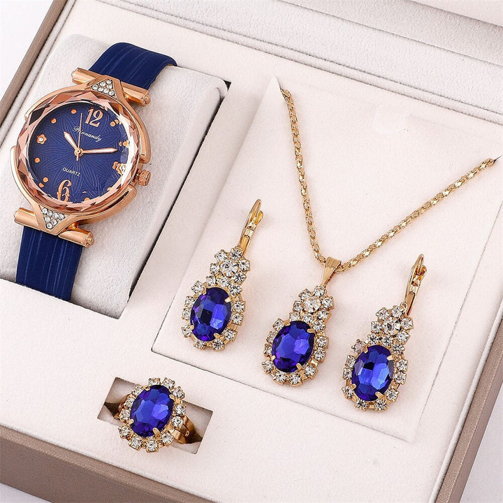 Womens Fashion All-match Diamond Belt Quartz Watch 4-piece Set Image 4