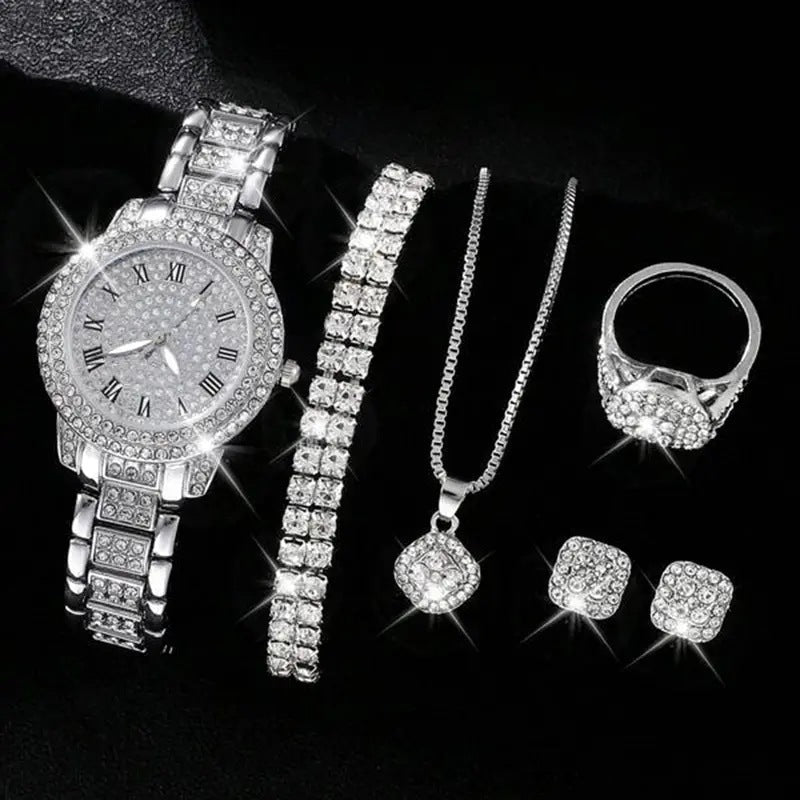 Womens Diamond Fashion Roman Quartz Watch Five-piece Set Image 12