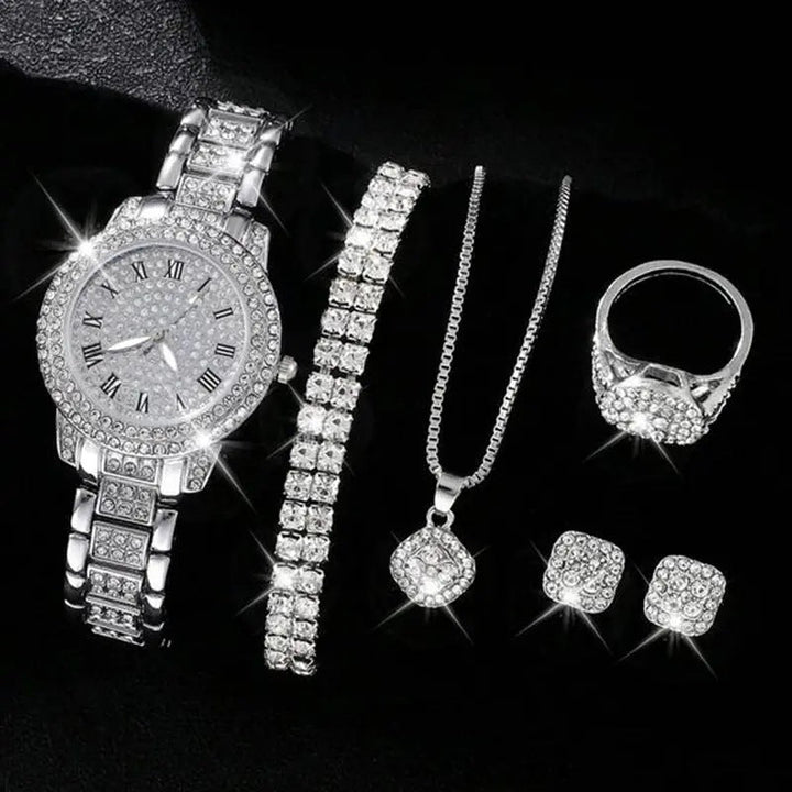 Womens Diamond Fashion Roman Quartz Watch Five-piece Set Image 12