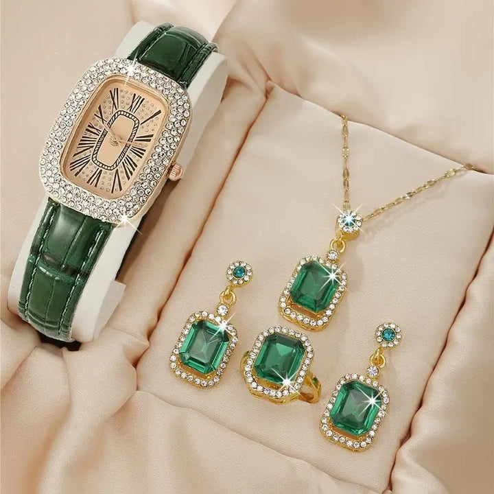 Womens Fashion All-match Diamond Belt Quartz Watch 4-piece Set Image 8