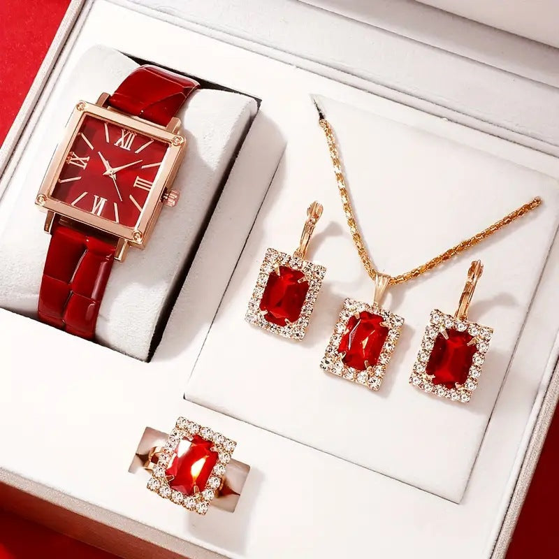 Womens Fashion All-match Diamond Belt Quartz Watch 4-piece Set Image 10