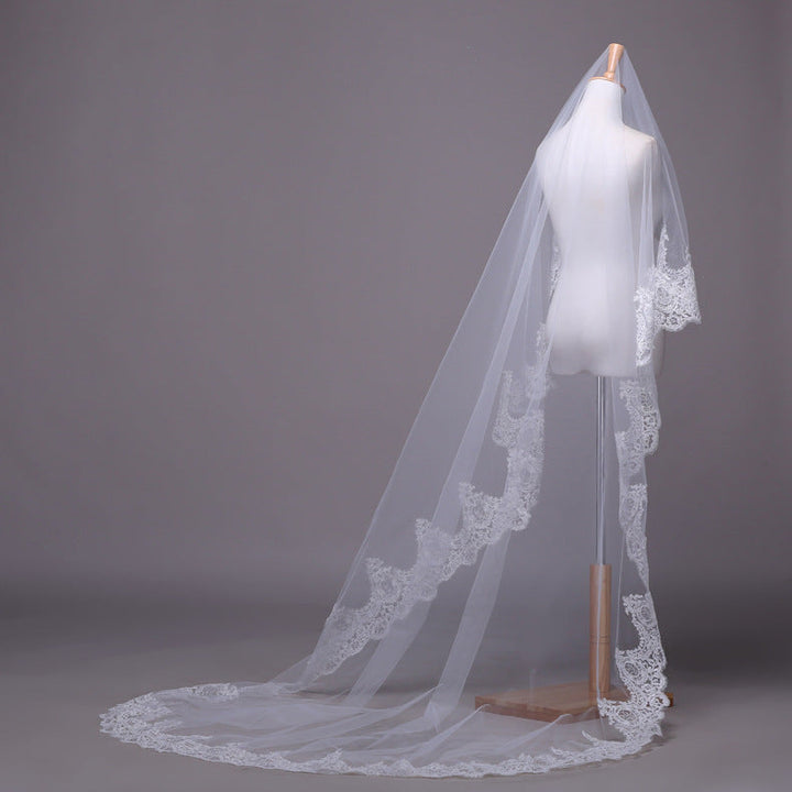 Bride Elegant Wedding Dress Headdress Three Meters Long Lace Veil Image 3