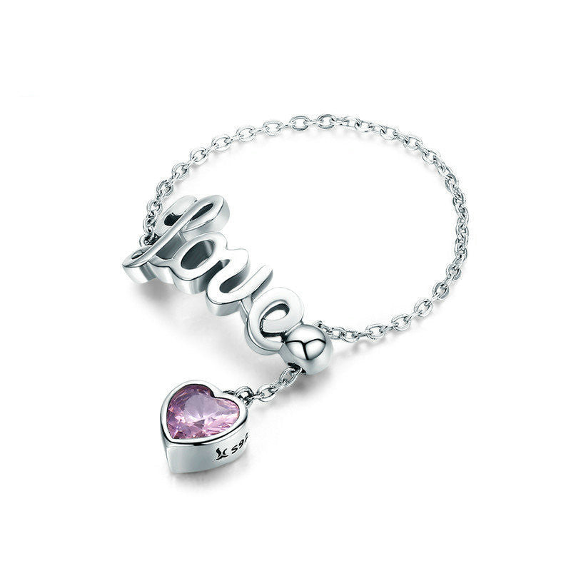 Ladies 925 Silver Beautiful Love Chain Ring Image 1