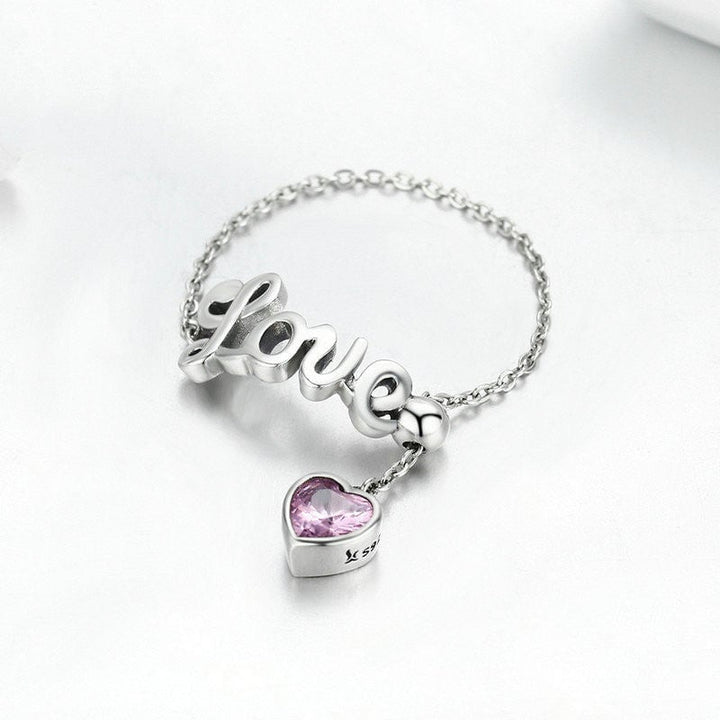 Ladies 925 Silver Beautiful Love Chain Ring Image 3