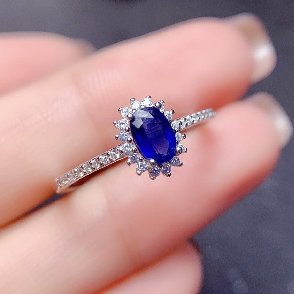 Natural Sapphire Ring S925 Silver Female Accessories Main Stone Image 2