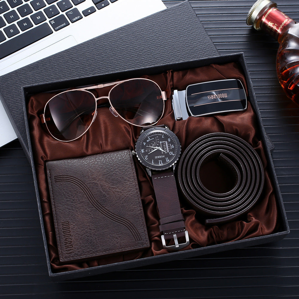 Quartz Watch Elegant Belt Wallet Glasses Set Image 1