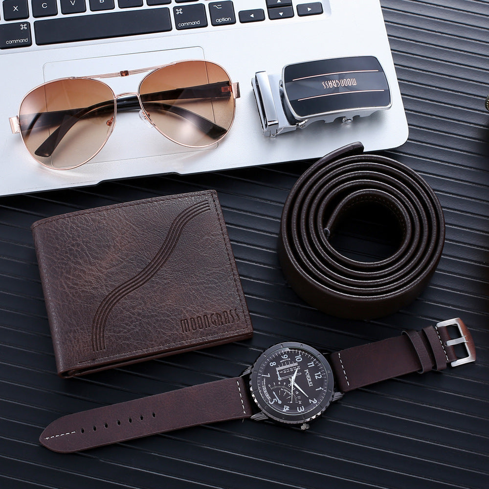 Quartz Watch Elegant Belt Wallet Glasses Set Image 2