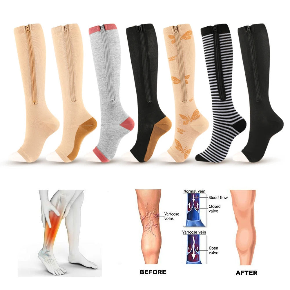 Zipper Compression Socks Men Women 15-20 mmHg Improve Blood Circulation Pain Relief Image 2