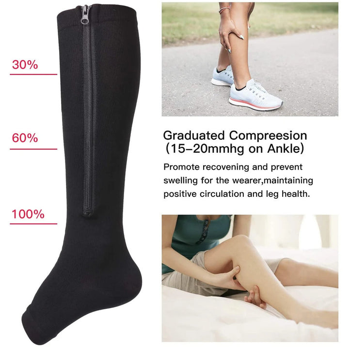 Zipper Compression Socks Men Women 15-20 mmHg Improve Blood Circulation Pain Relief Image 7