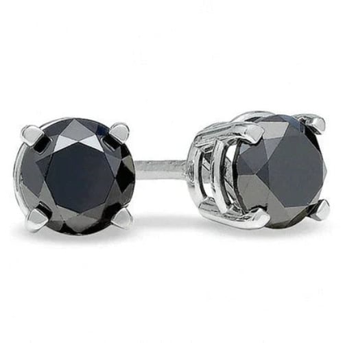 14k White Gold 1/3 Ct Created Black Diamond Round Stud Earrings for Women Image 1