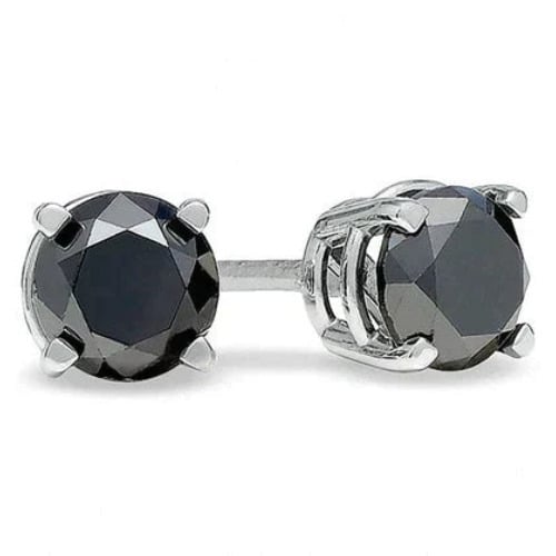 14k White Gold Plated Created Black Diamond Round Stud Earrings 6mm for Women Image 1