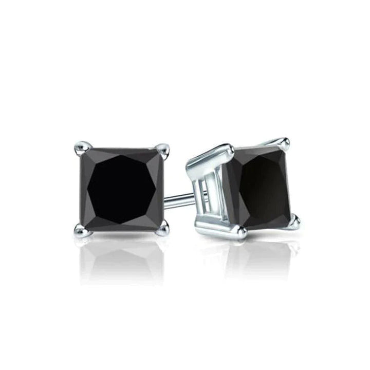 14k White Gold Created Black Diamond 1/4 Ct Princess Cut Stud Earrings Image 1