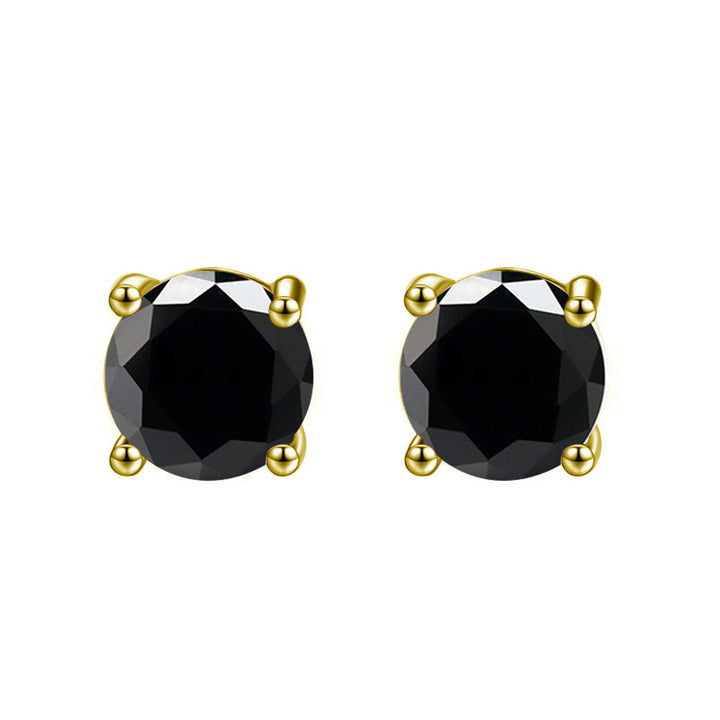 14k Yellow Gold 1/3 Ct Created Black Diamond Round Stud Earrings for Women Image 1