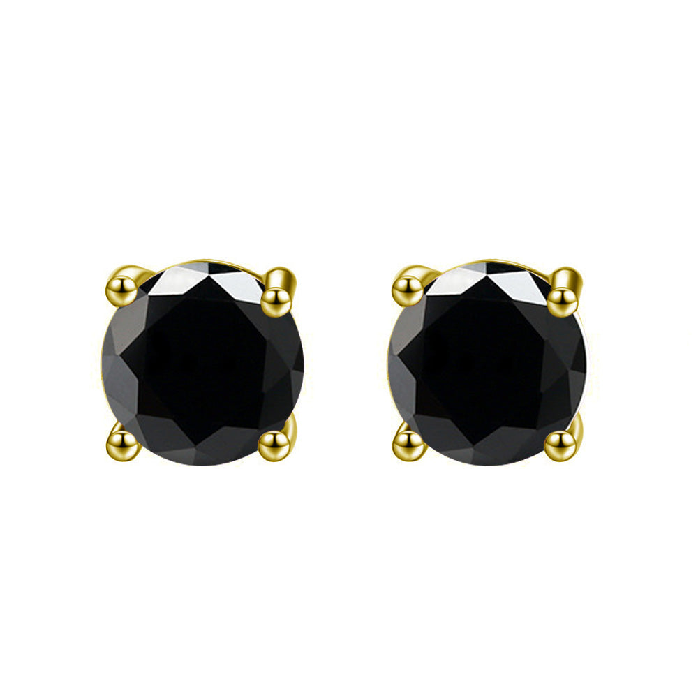 14k Yellow Gold Plated Created Black Diamond Round Stud Earrings 4mm Women Image 1