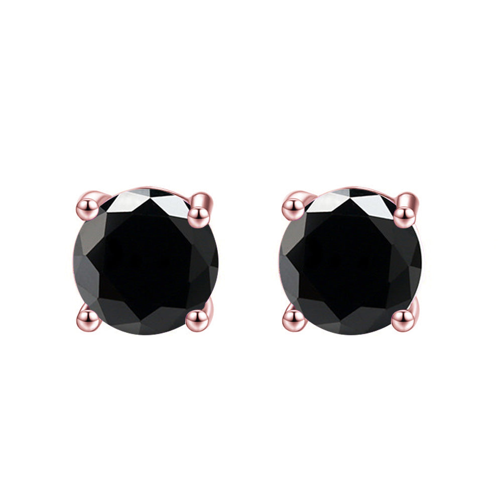 14k Rose Gold 1/4 Ct Created Black Diamond Round Stud Earrings for Women Image 1