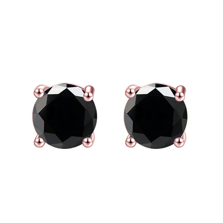 14k Rose Gold Created Black Diamond Round Stud Earrings 6mm Push Back Womens Image 1