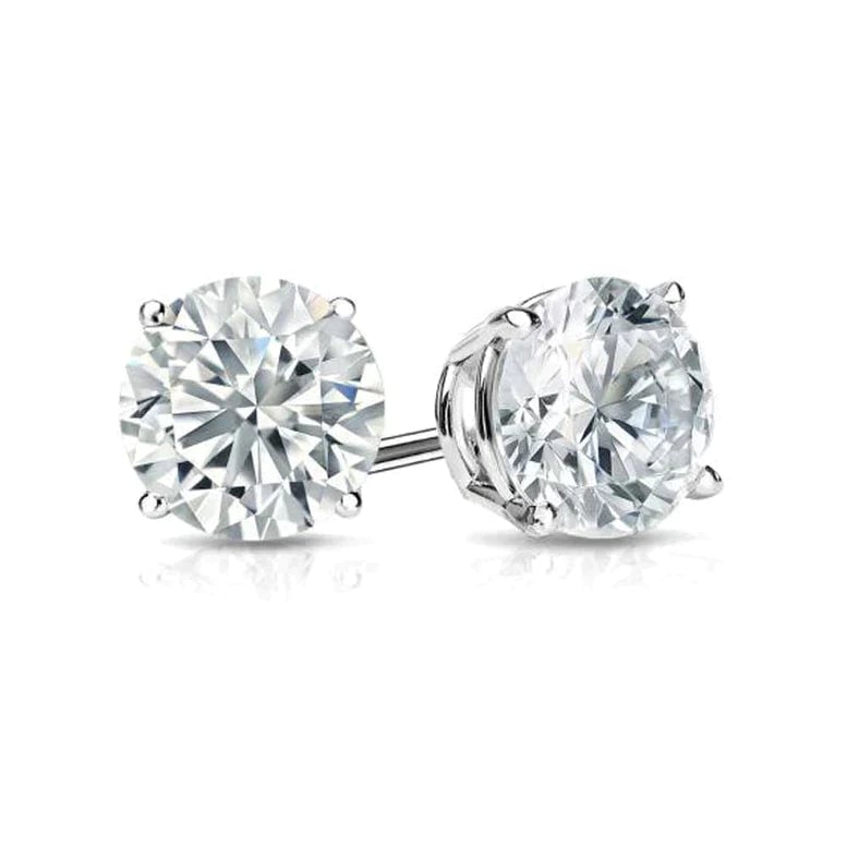 10k White Gold Created Diamond Round Stud Earrings 6mm Push Back Womens Jewelry Image 1