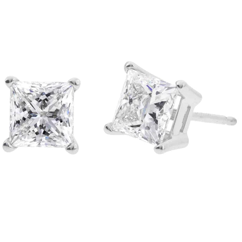 10k White Gold 1/2 Ct Created Diamond Princess Cut Stud Earrings for Women Image 1