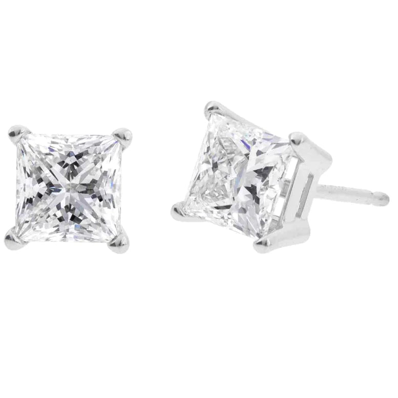 10k White Gold 1/4 Ct Created White Diamond Princess Cut Stud Earrings for Women Image 1