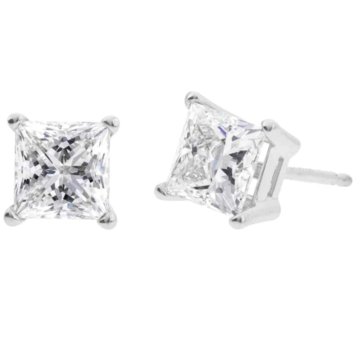 10k White Gold 1/4 Ct Created White Diamond Princess Cut Stud Earrings for Women Image 1