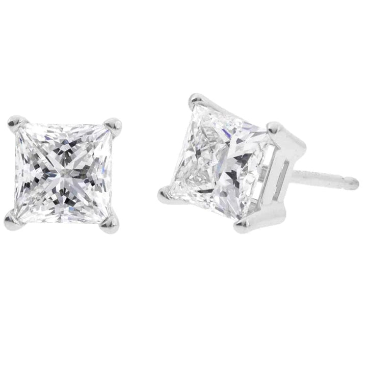 10k White Gold Created White Diamond Princess Cut Stud Earrings 4mm Plated Image 1