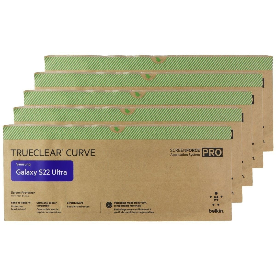 Belkin SCREENFORCE Pro TrueClear Curve for Galaxy S22 Ultra - (5-Pack) BULK PKG Image 1