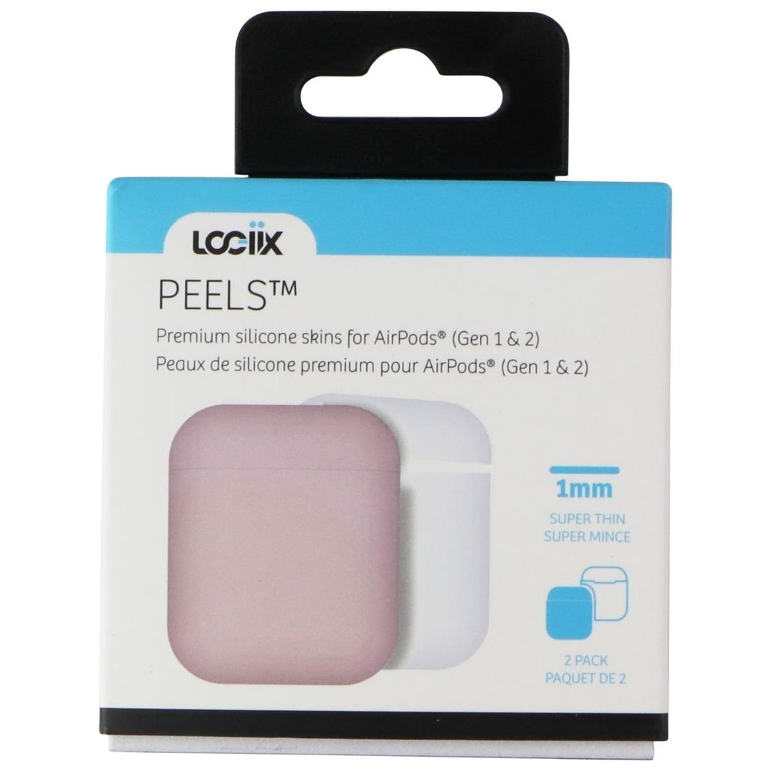 Logiix Peels Silicone Skins for Apple AirPods Gen 1 and 2 - Pink and White 2 Pack Image 1