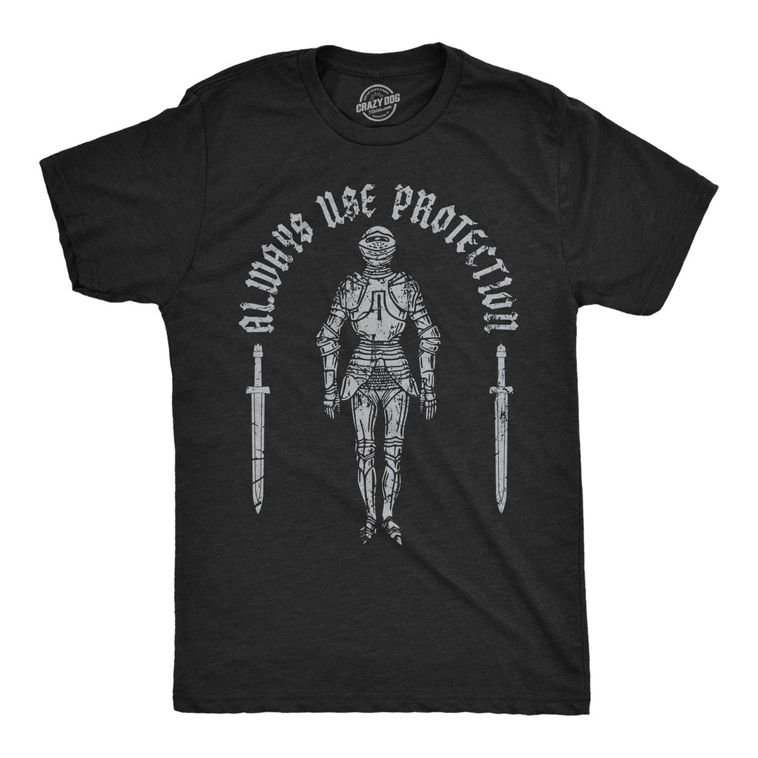 Mens Funny T Shirts Always Use Protection Sarcastic Armor Graphic Tee For Men Image 1