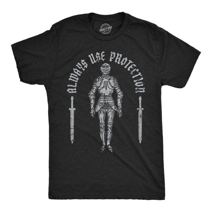 Mens Funny T Shirts Always Use Protection Sarcastic Armor Graphic Tee For Men Image 1