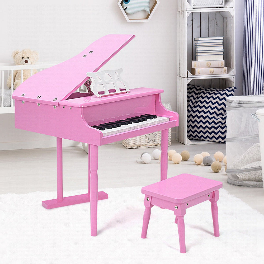 30 key Childs Toy Grand Baby Piano w/ Kids Bench Wood Pink Image 2