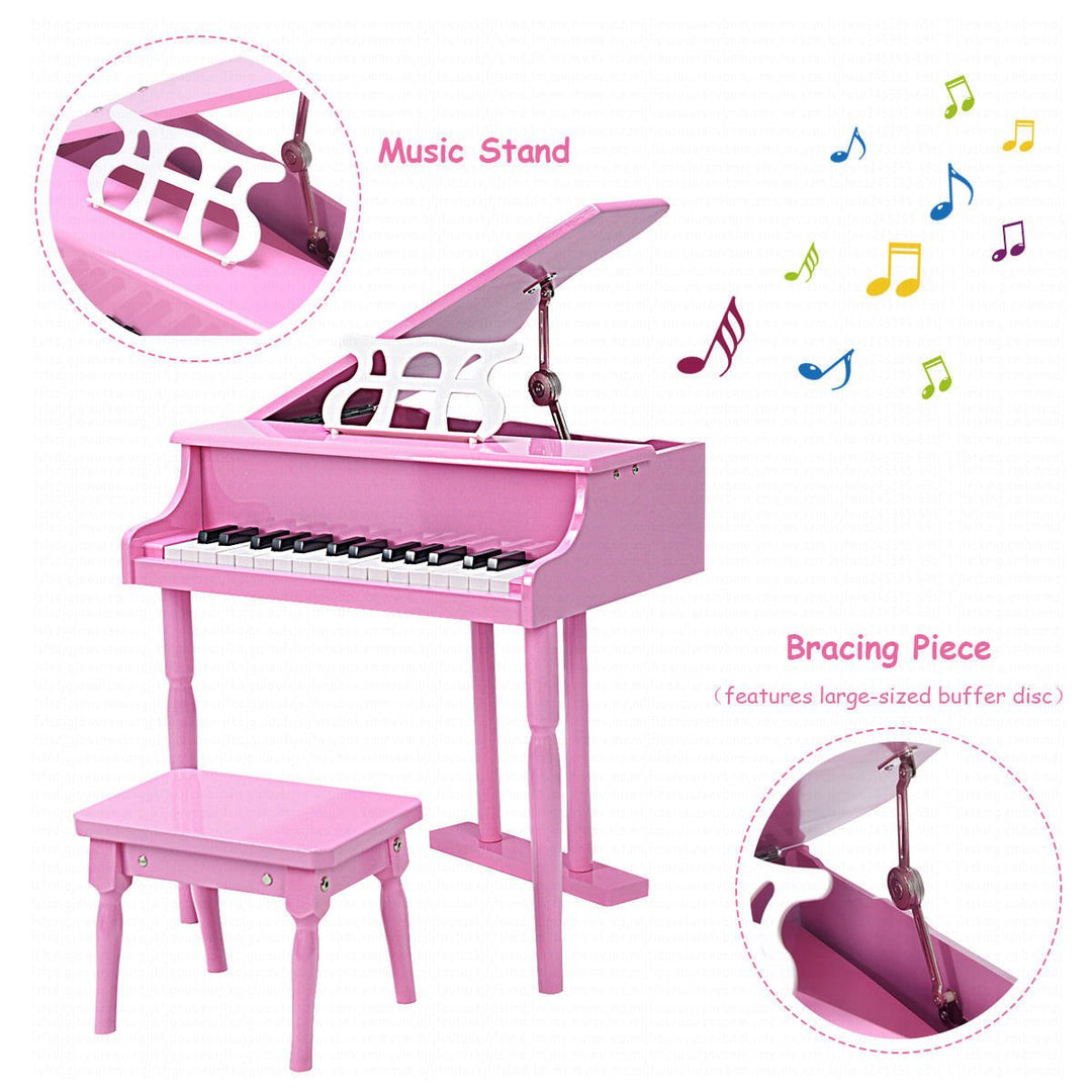 30 key Childs Toy Grand Baby Piano w/ Kids Bench Wood Pink Image 3