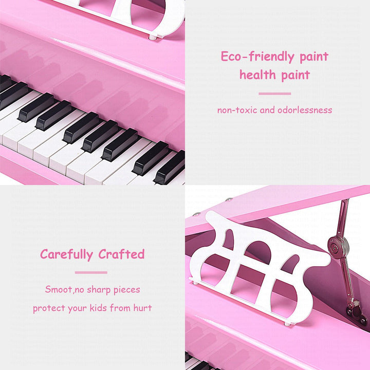 30 key Childs Toy Grand Baby Piano w/ Kids Bench Wood Pink Image 4