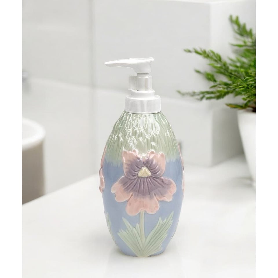 Ceramic Iris Flower Soap Dispenser 6 3/4 inch  Mom Image 1