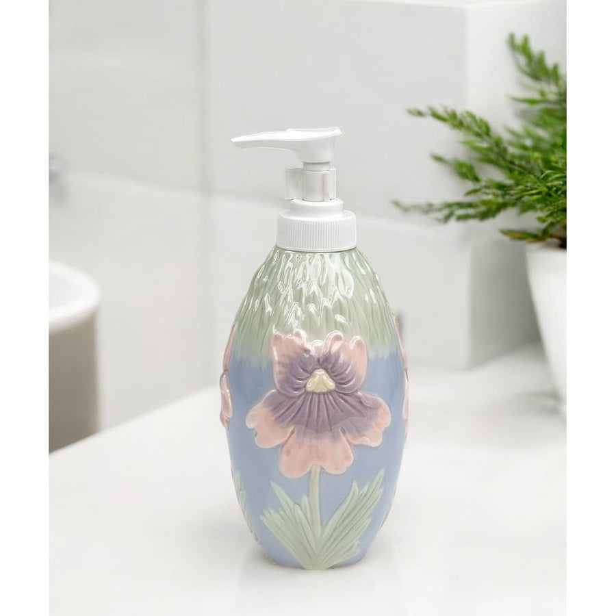 Ceramic Iris Flower Soap Dispenser 6 3/4 inch  Mom Image 1