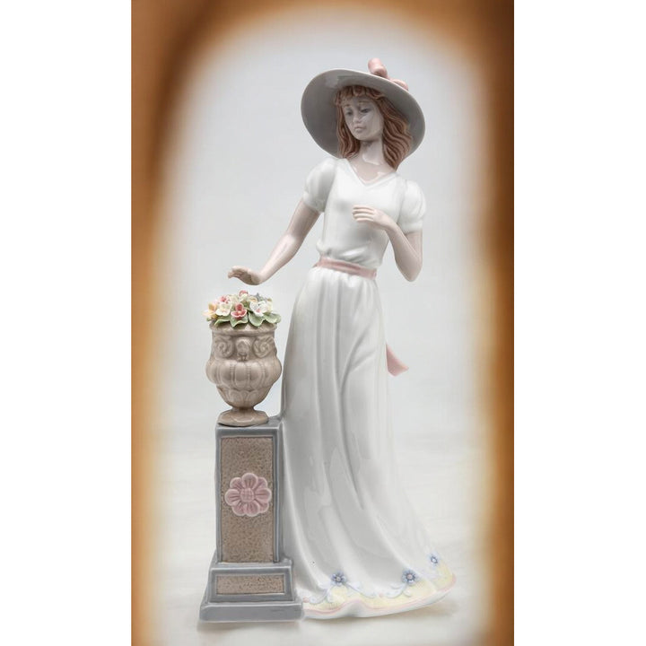 Ceramic Lady Figurine 10.25" Tall Pot Flowers Image 1