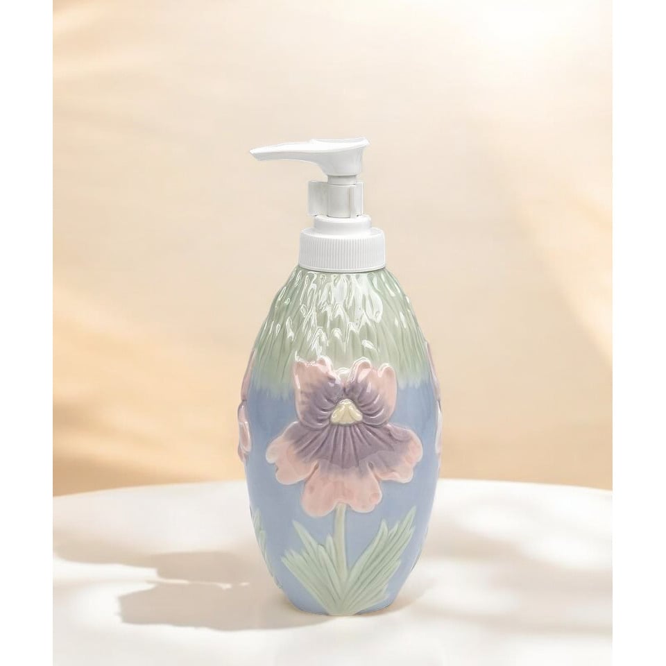 Ceramic Iris Flower Soap Dispenser 6 3/4 inch  Mom Image 2