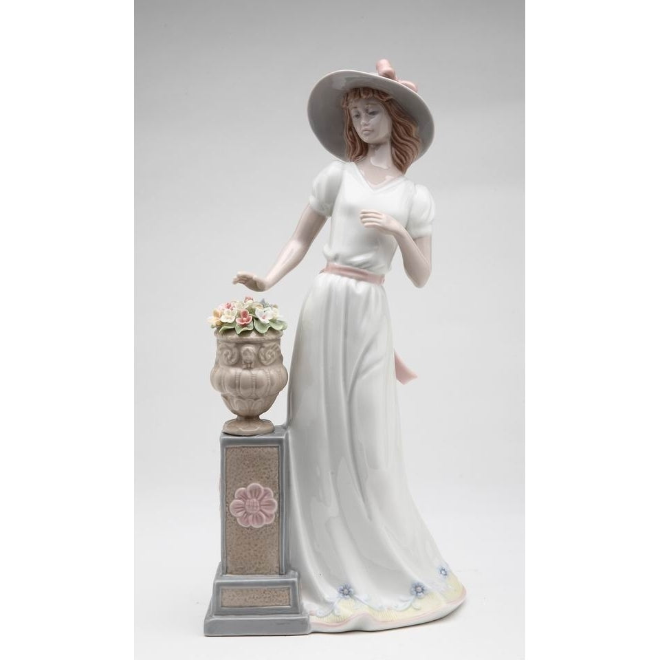 Ceramic Lady Figurine 10.25" Tall Pot Flowers Image 3