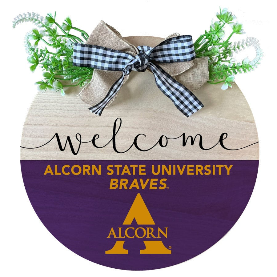 Alcorn State Braves Wooden Wreath Welcome Sign Officially Licensed Collegiate Product Image 1