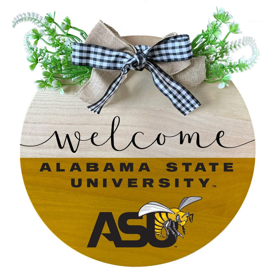 Alabama State University Wooden Wreath Welcome Sign Officially Licensed Collegiate Product Image 1