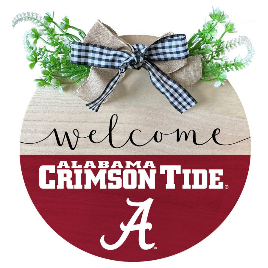 Alabama Crimson Tide Wooden Wreath Welcome Sign Officially Licensed Collegiate Product Image 1