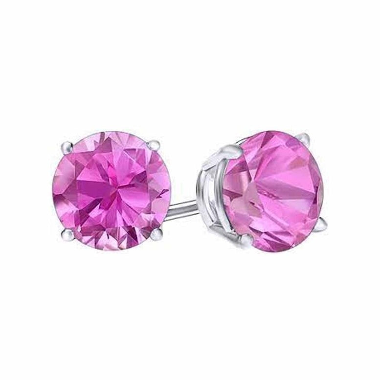 Paris Jewelry 14k White Gold Pink Sapphire Stud Earrings 3MM Push Back Image 1