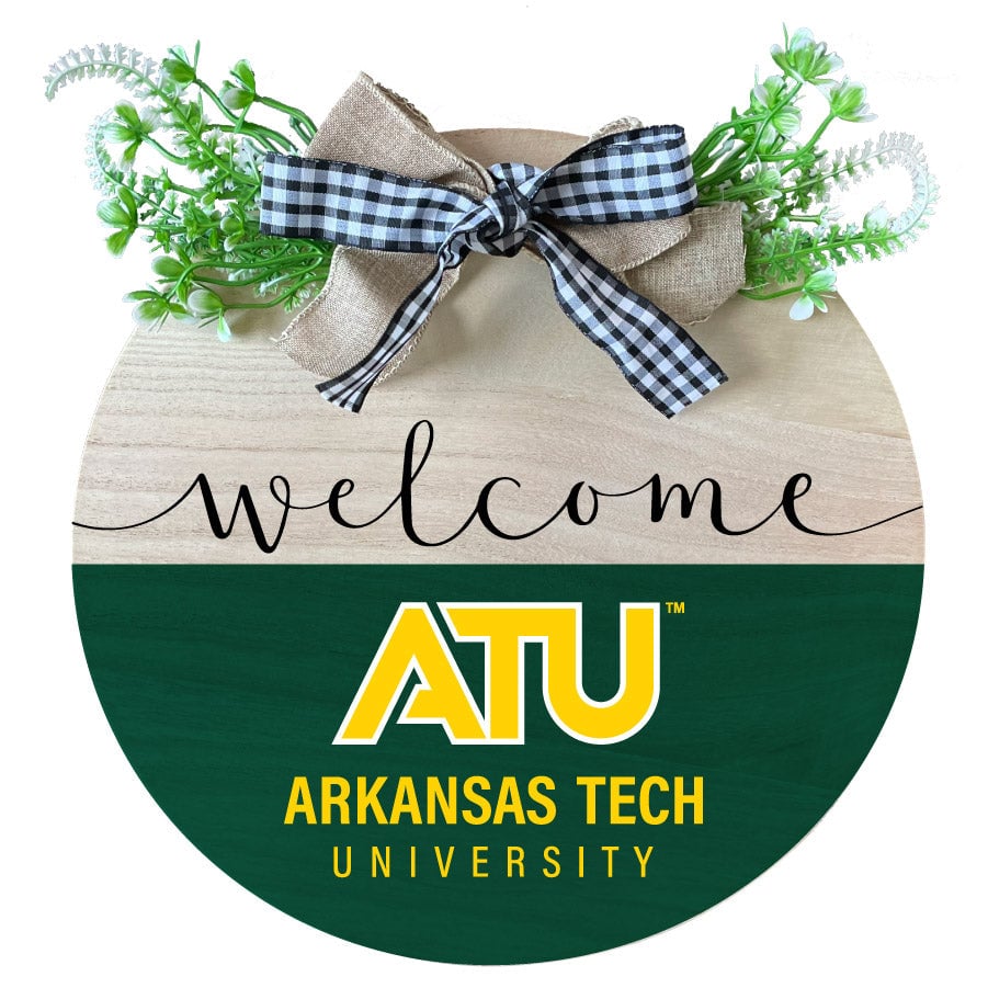 Arkansas Tech University Wooden Wreath Welcome Sign Officially Licensed Collegiate Product Image 1