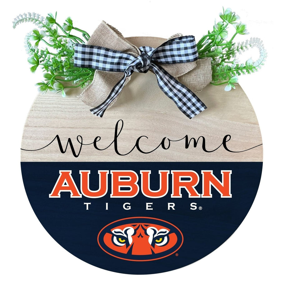 Auburn Tigers Wooden Wreath Welcome Sign Officially Licensed Collegiate Product Image 1