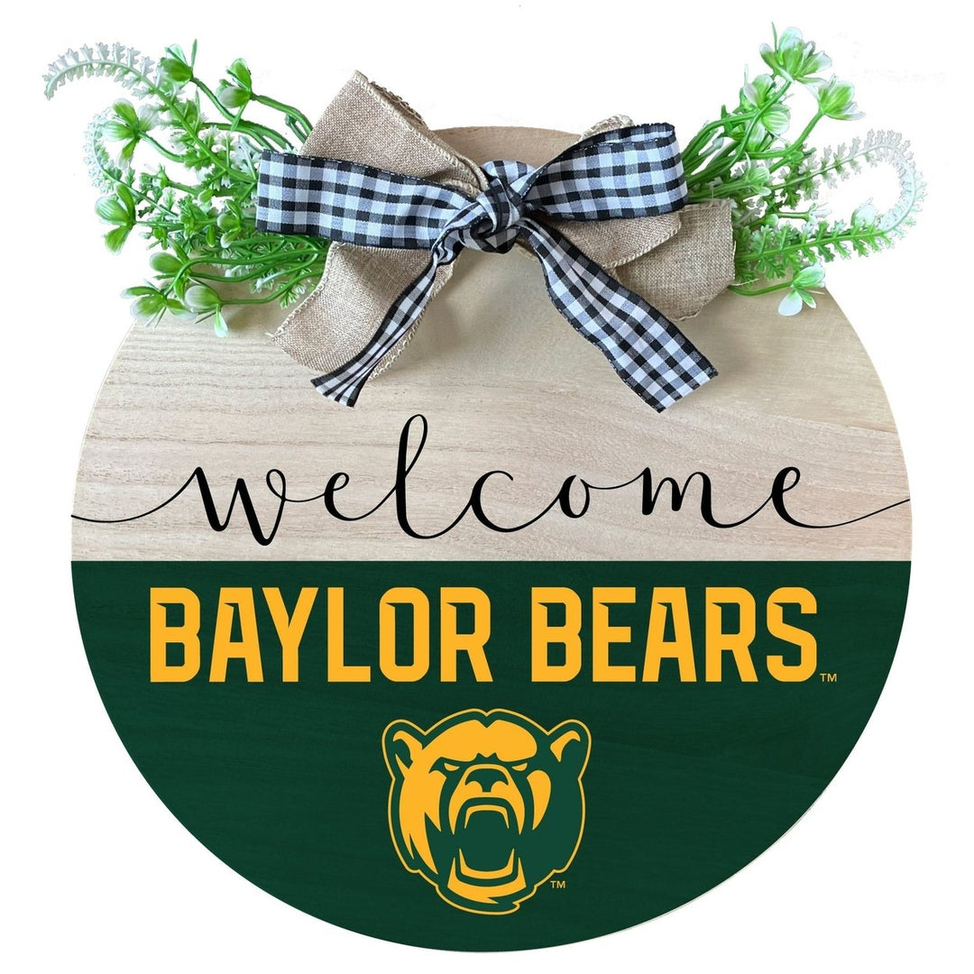 Baylor Bears Wooden Wreath Welcome Sign Officially Licensed Collegiate Product Image 1