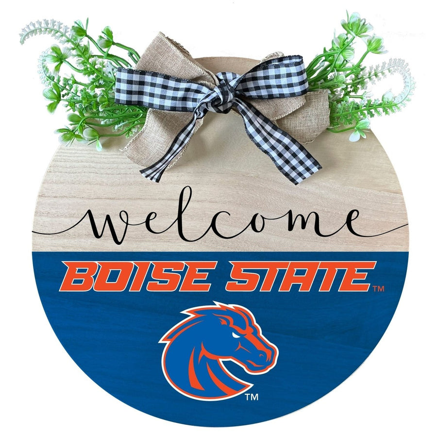 Boise State Broncos Wooden Wreath Welcome Sign Officially Licensed Collegiate Product Image 1