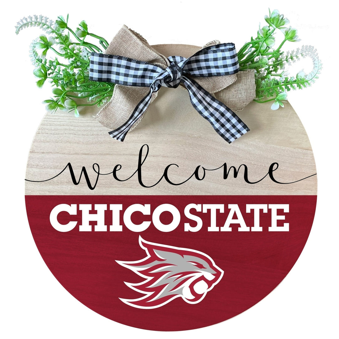 California State University Chico Wooden Wreath Welcome Sign Officially Licensed Collegiate Product Image 1