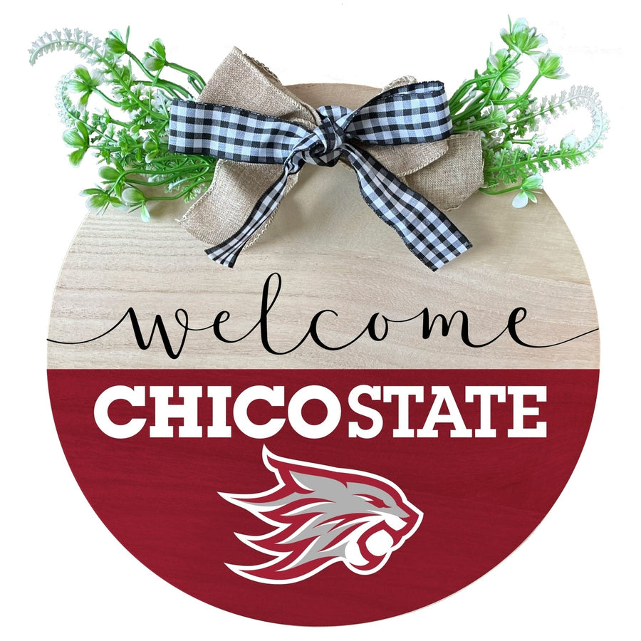 California State University Chico Wooden Wreath Welcome Sign Officially Licensed Collegiate Product Image 1