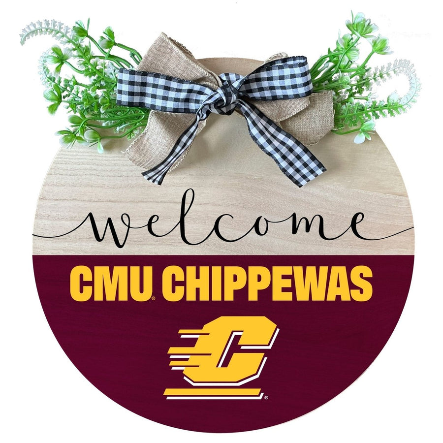 Central Michigan University Wooden Wreath Welcome Sign Officially Licensed Collegiate Product Image 1