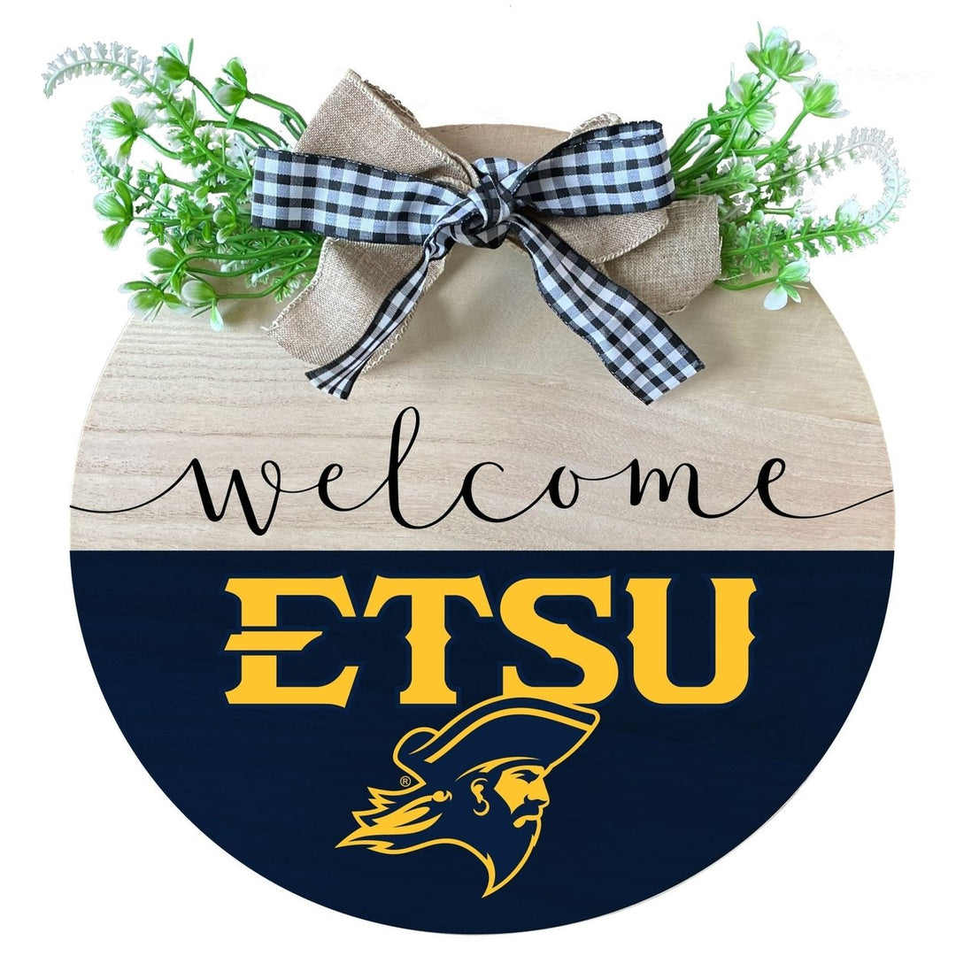 East Tennessee State University Wooden Wreath Welcome Sign Officially Licensed Collegiate Product Image 1